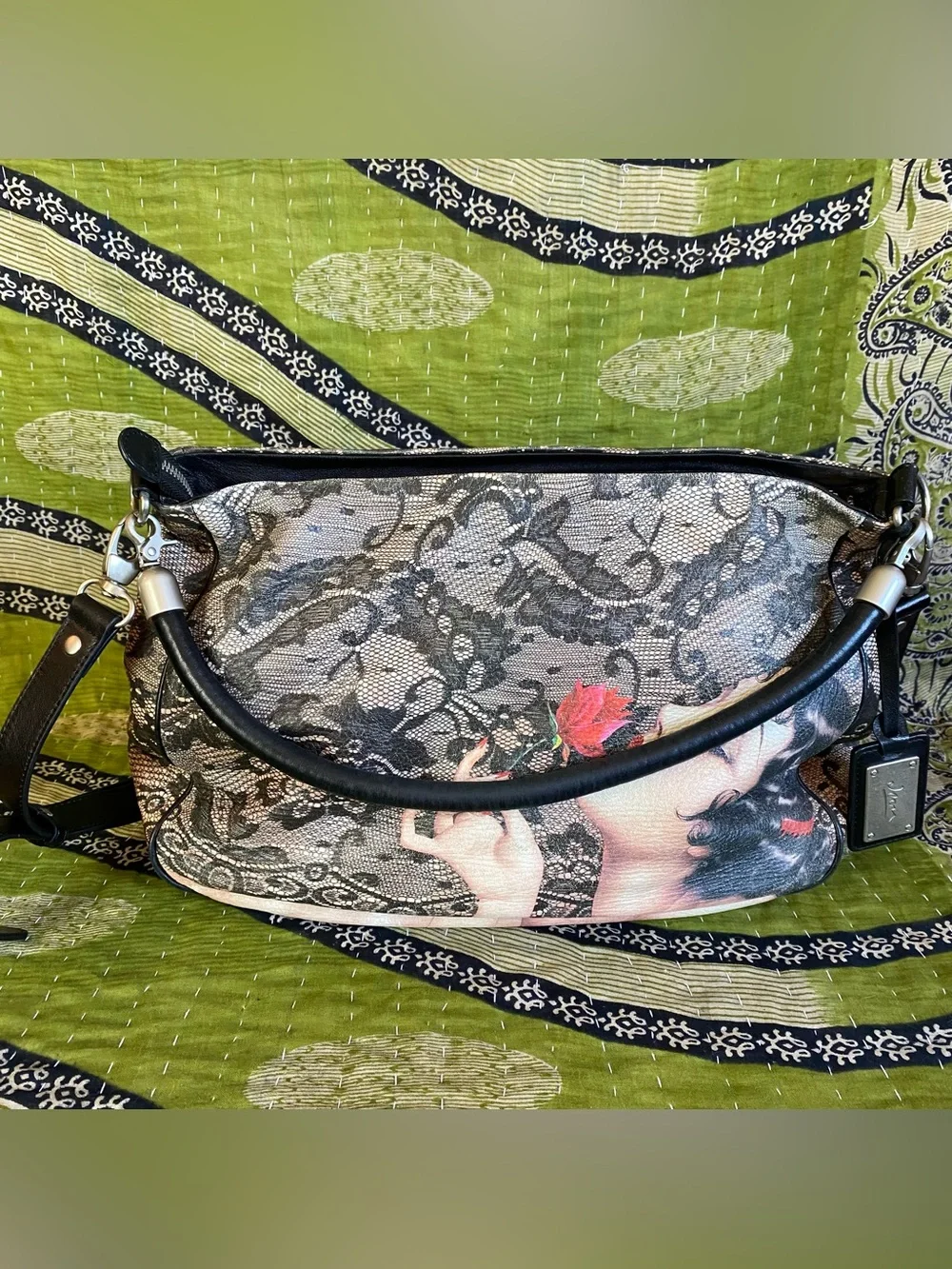 RARE Icon Los Angeles Alberto Vargas Printed Leather Slouchy Crossbody Purse